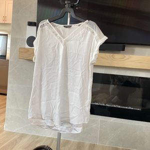 Express large white top sheer shoulders